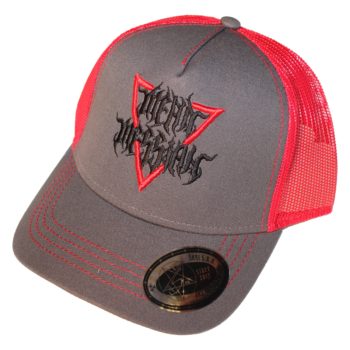 Trucker hat Gray Red with 3D Red Black Mean Messiah logo