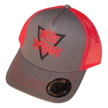 Trucker hat Gray Red with 3D Black Red Mean Messiah logo